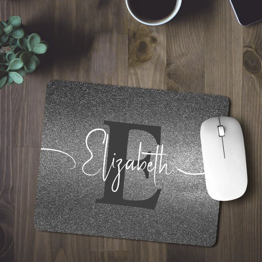 シルバーグリッターモノグラム名マウスパッド マウスパッド