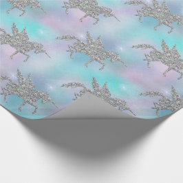 シルバーグリッターユニコーンズオンパステル ラッピングペーパー