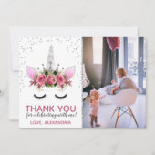 シルバーグリッターユニコーンプリンセスサンキュー 招待状 (正面)