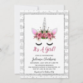 シルバーグリッターユニコーンプリンセスベビーシャワー 招待状