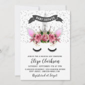 シルバーグリッターユニコーンプリンセスベビーシャワー 招待状 (正面)