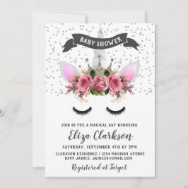 シルバーグリッターユニコーンプリンセスベビーシャワー 招待状