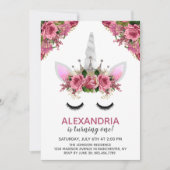 シルバーグリッターユニコーンプリンセス誕生日 招待状 (正面)