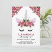 シルバーグリッターユニコーンプリンセス誕生日 招待状 (スタンド正面)