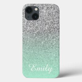 シルバーグリッターライトグリーンオンブレ オリジナルデザイン iPhone 13ケース