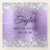 シルバーグリッターライトパープルフォイルMis XV Anos ガラスコースター (正面)