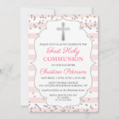 シルバーグリッターライトピンクファースト聖餐式 招待状 (正面)