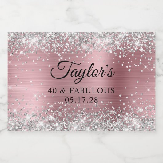 シルバーグリッターライトピンクフォイル40と素晴らしい スパークリングワインラベル (シングルラベル)