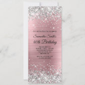 シルバーグリッターライトピンクフォイル40歳の誕生日 招待状 (正面)