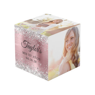 シルバーグリッターライトピンクフォイルMis XVアニョス写真 フォトキューブ