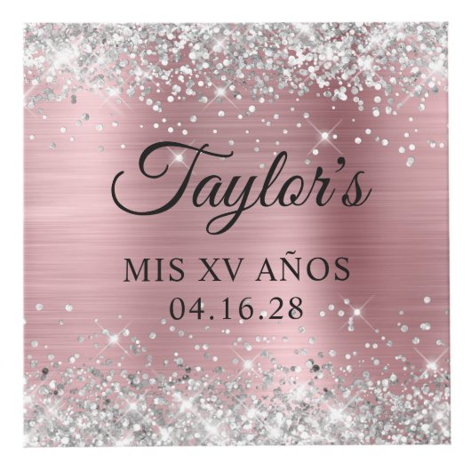 シルバーグリッターライトピンクフォイルMis XVアニョス写真 フォトキューブ (正面)