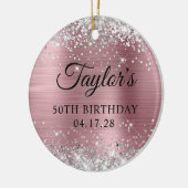 シルバーグリッターライトピンク50誕生日写真 セラミックオーナメント (左)