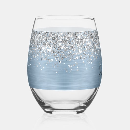 シルバーグリッターライトブルーグラム名 ステムなしワイングラス (右)