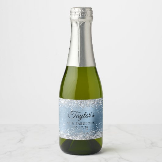 シルバーグリッターライトブルーフォイル40と素晴らしい スパークリングワインラベル (正面)