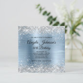 シルバーグリッターライトブルーフォイル40歳の誕生日 招待状 (スタンド正面)