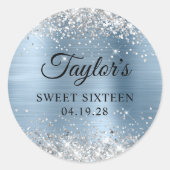 シルバーグリッターライトブルーフォイルSweet sixteen ラウンドシール (正面)