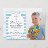 シルバーグリッターライトブルー写真第1聖餐式 サンキューカード (正面)