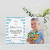 シルバーグリッターライトブルー写真第1聖餐式 サンキューカード (スタンド正面)