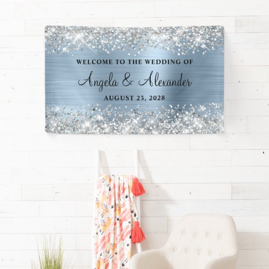 シルバーグリッターライトブルー結婚フォイルの歓迎 横断幕 (インサイチュ)
