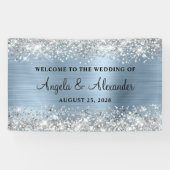 シルバーグリッターライトブルー結婚フォイルの歓迎 横断幕 (横)