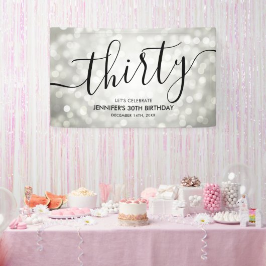 シルバーグリッターライト30歳の誕生日 横断幕 (パーティー)