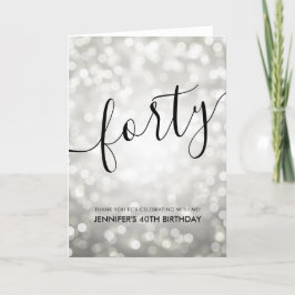 シルバーグリッターライト40歳の誕生日ありがとう サンキューカード