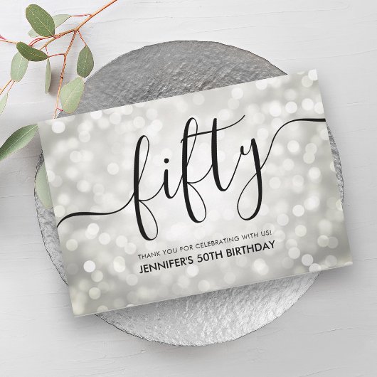 シルバーグリッターライト50th誕生日ありがとう サンキューカード