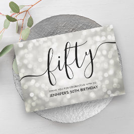 シルバーグリッターライト50th誕生日ありがとう サンキューカード