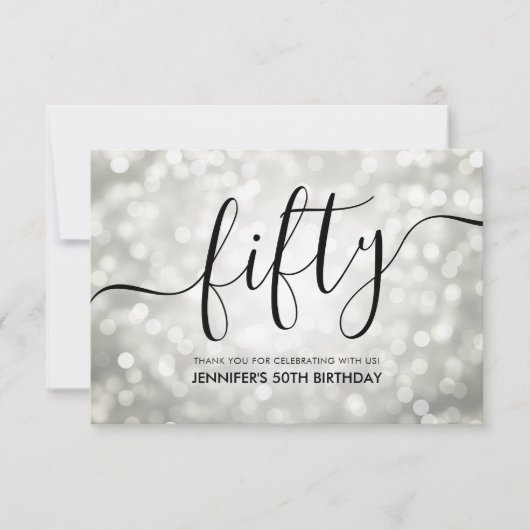 シルバーグリッターライト50th誕生日ありがとう サンキューカード (正面)