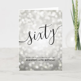 シルバーグリッターライト60th誕生日ありがとう サンキューカード