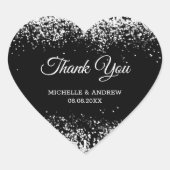 シルバーグリッターラグジュアリー結婚ブラックのハートシール ハートシール (正面)