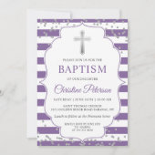 シルバーグリッターラベンダーパープルガールバプテスマ 招待状 (正面)