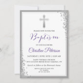 シルバーグリッターラベンダーパープルバプテスマ招待状 招待状 (正面)