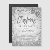 シルバーグリッターリボンクリスマスホリデー招待状 (正面/裏面)