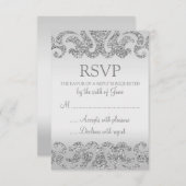 シルバーグリッタールックウェディングRSVPカード 出欠カード