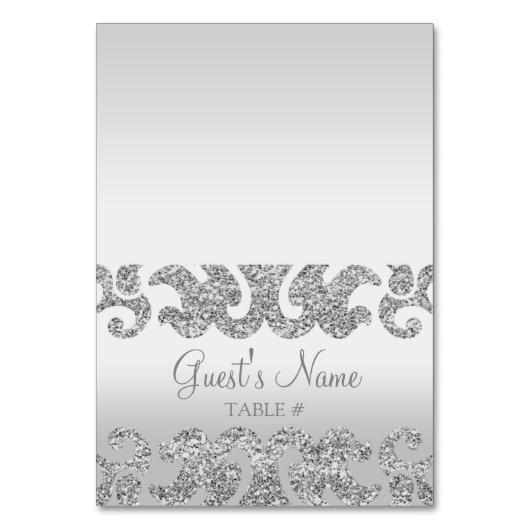 シルバーグリッタールックカスタムウェディングエスコートカード テーブルナンバー (正面)