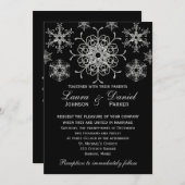 シルバーグリッタールックスノーフレーク結婚式の招待 招待状 (正面/裏面)