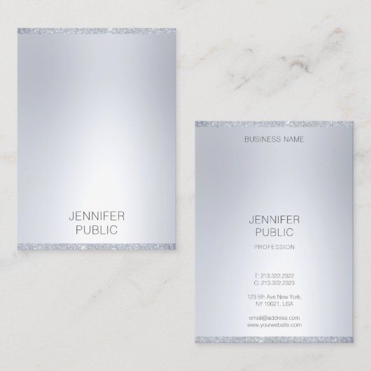 シルバーグリッタールックモダンミニマルプロフェッショナル 名刺 (正面/裏面)