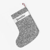 シルバーグリッタールックライク名前をカスタムする スモールクリスマスストッキング (裏面 (吊り時))