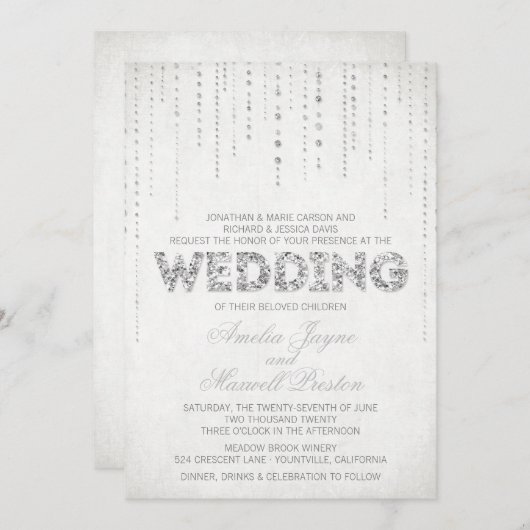 シルバーグリッタールック結婚式招待状 招待状 (正面/裏面)