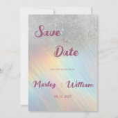 シルバーグリッターレインボーホログラフィックデートの保存 招待状 (正面)