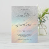 シルバーグリッターレインボーホログラフィ結婚ーズ 招待状 (スタンド正面)