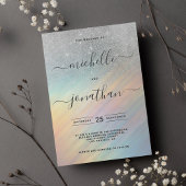 シルバーグリッターレインボーホログラフィ結婚ーズ 招待状