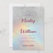シルバーグリッターレインボー結婚ホログラフィー 招待状 (正面)