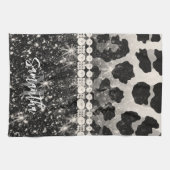 シルバーグリッターレオパード印刷 キッチンタオル (横)