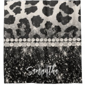 シルバーグリッターレオパード印刷 シャワーカーテン (正面)