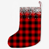 シルバーグリッターレッドとブラックバッファロープレイド スモールクリスマスストッキング (裏面)
