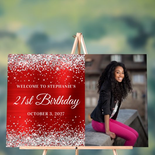 シルバーグリッターレッドウェルカム21歳 アクリルサイン (ニュートラル)