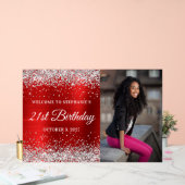 シルバーグリッターレッドウェルカム21歳 アクリルサイン (ウェディング)