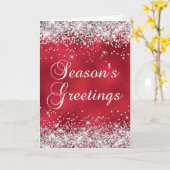 シルバーグリッターレッドガラス箔シーズンのご挨拶 カード (黄色い花)